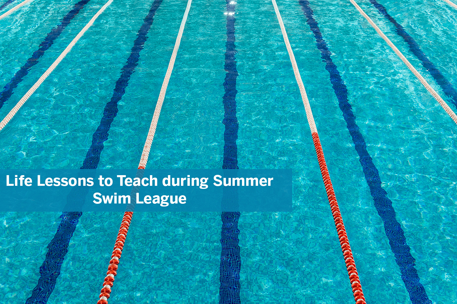 Summer swim league pool lanes with white and red pool dividers.